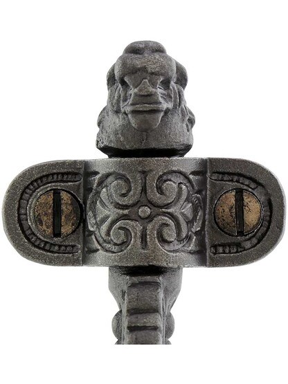 Alternate View 2 of Lion Head Handrail Bracket in Lacquered Iron.