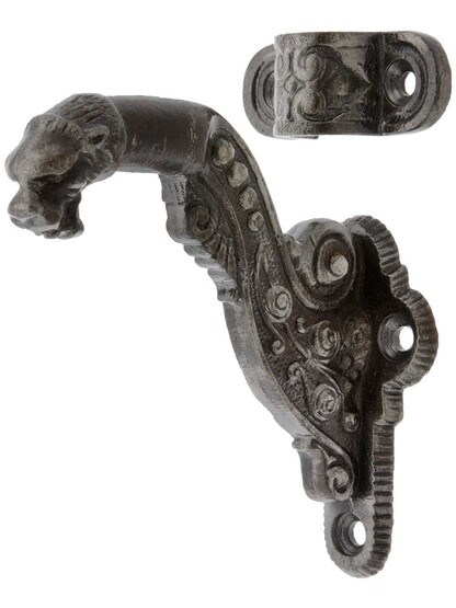Alternate View 3 of Lion Head Handrail Bracket in Lacquered Iron.