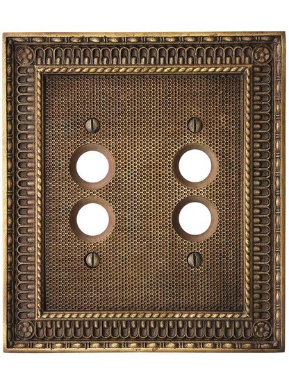 Alternate View of Pisano Double Gang Push Button Switch Plate In Antique-By-Hand.