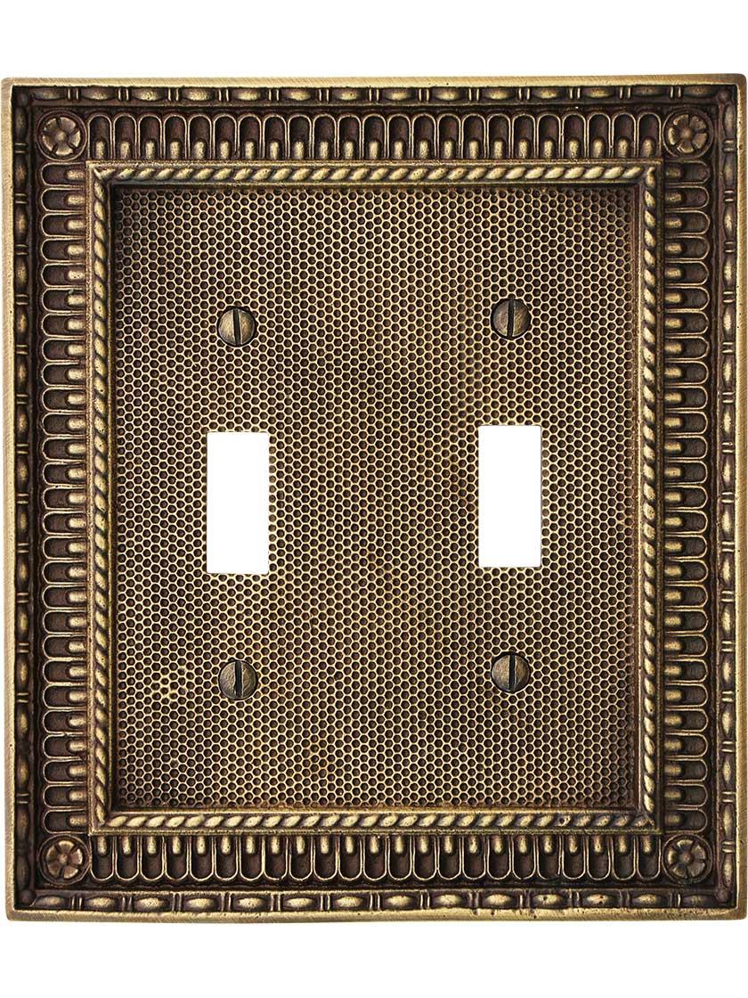 Alternate View of Pisano Double Gang Toggle Switch Plate In Antique-By-Hand.