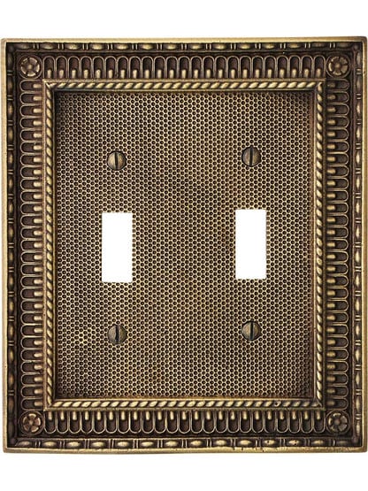 Alternate View of Pisano Double Gang Toggle Switch Plate In Antique-By-Hand.