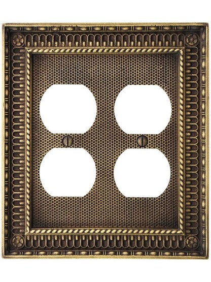Alternate View of Pisano Double Gang Duplex Outlet Cover In Antique-By-Hand.