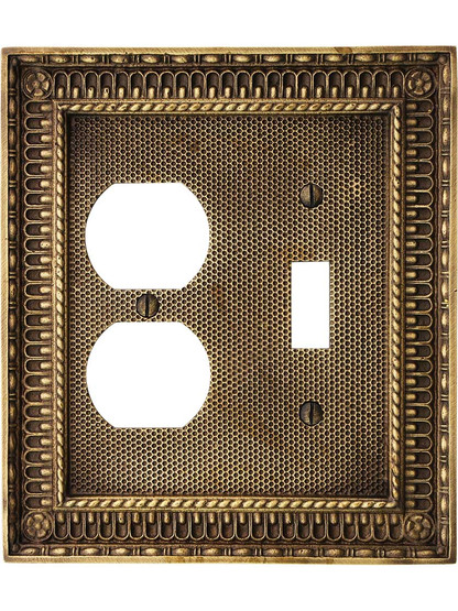 Alternate View of Pisano Toggle / Duplex Combination Switch Plate In Antique-By-Hand.