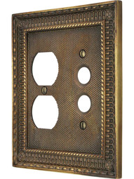 Pisano Push Button / Duplex Combination Switch Plate In Antique-By-Hand.