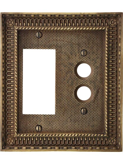 Alternate View of Pisano Push Button / GFI Combination Switch Plate In Antique-By-Hand.