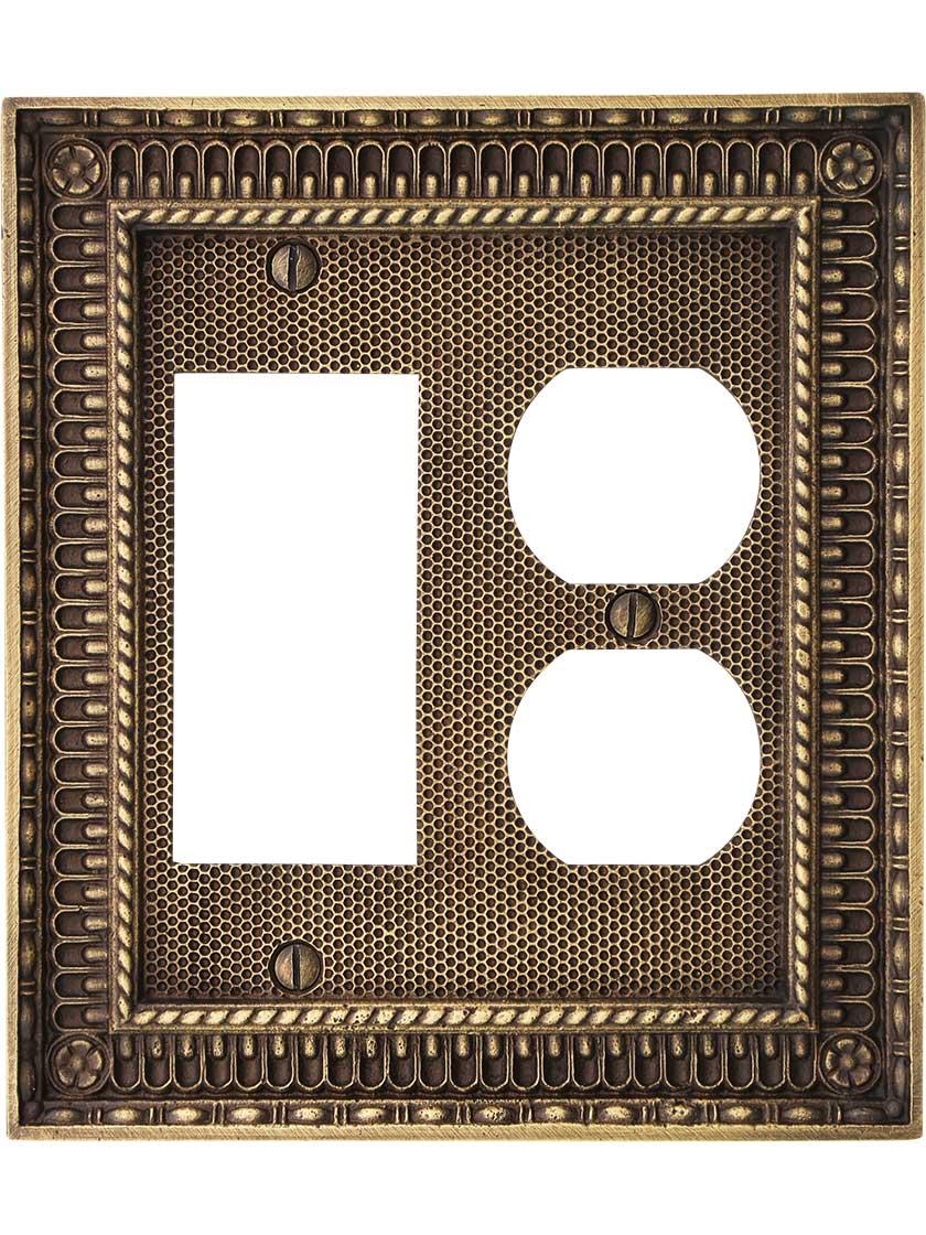 Alternate View of Pisano Duplex / GFI Combination Cover Plate In Antique-By-Hand.