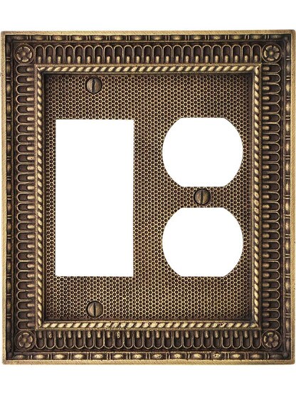 Alternate View of Pisano Duplex / GFI Combination Cover Plate In Antique-By-Hand.