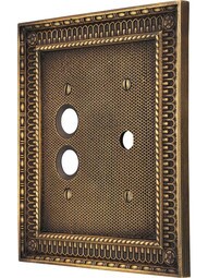 Pisano Push Button / Rotary Dimmer Combination Switch Plate In Antique-By-Hand.