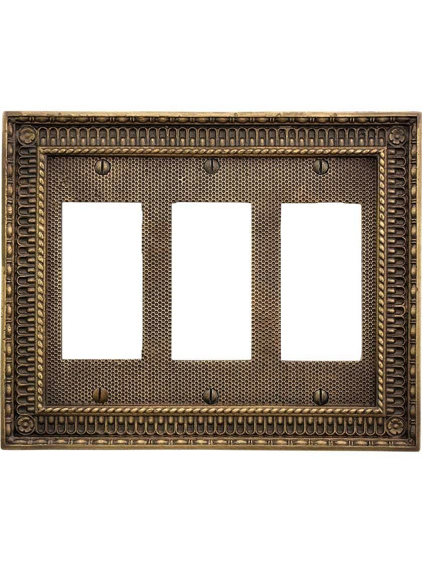 Alternate View of Pisano Triple Gang GFI Cover Plate In Antique-By-Hand.