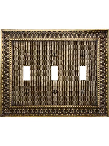 Alternate View of Pisano Triple Gang Toggle Switch Plate In Antique-By-Hand.
