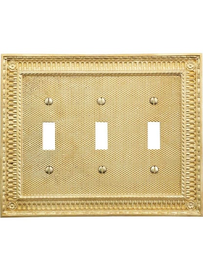 Alternate View of Pisano Triple Gang Toggle Switch Plate.