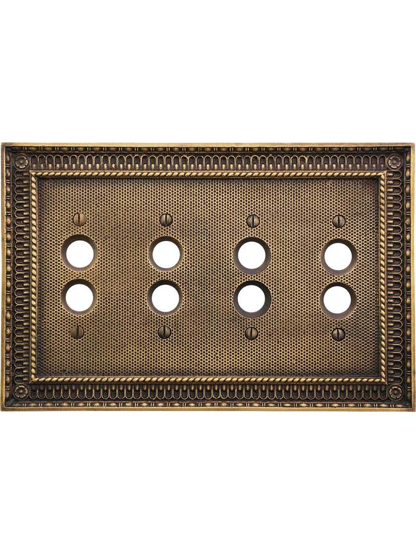 Alternate View of Pisano Quad Gang Push Button Switch Plate In Antique-By-Hand.