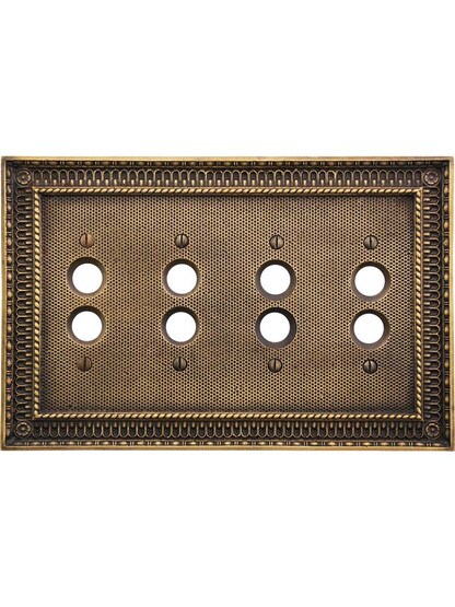 Alternate View of Pisano Quad Gang Push Button Switch Plate In Antique-By-Hand.