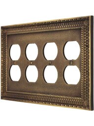 Pisano Quad Gang Duplex Outlet Cover Plate In Antique-By-Hand.