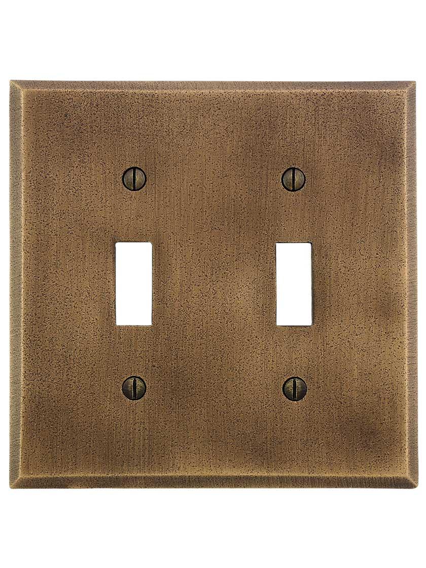 Alternate View of Distressed Bronze Double-Toggle Switch Plate.