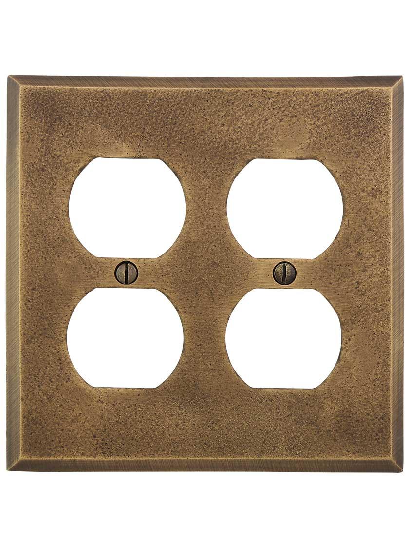 Alternate View of Distressed Bronze Double-Gang Duplex Cover Plate.