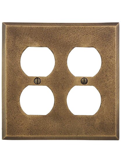 Alternate View of Distressed Bronze Double-Gang Duplex Cover Plate.
