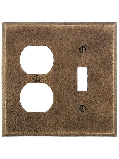 Alternate View of Distressed Bronze Toggle/Duplex Combination Switch Plate.