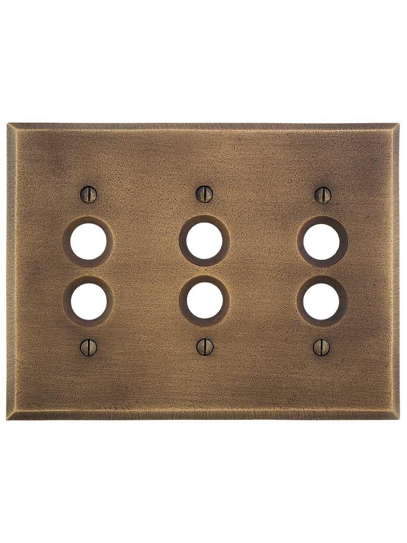 Alternate View of Distressed Bronze Triple Push-Button Switch Plate.