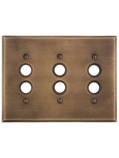 Alternate View of Distressed Bronze Triple Push-Button Switch Plate.