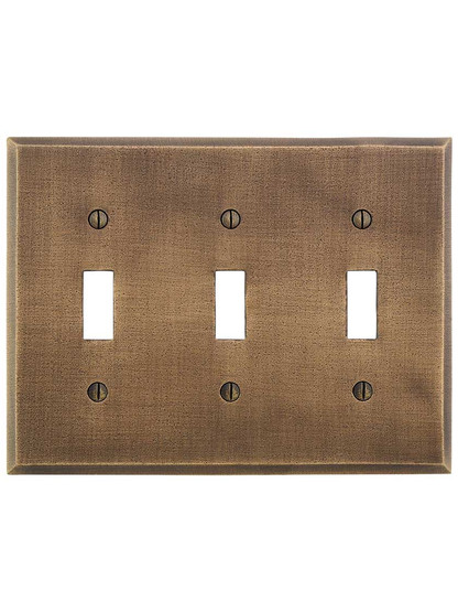 Alternate View of Distressed Bronze Triple-Toggle Switch Plate.