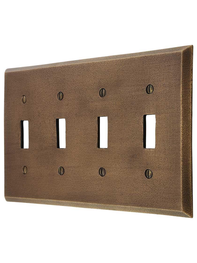 Distressed Bronze Quad-Gang Toggle Switch Plate.