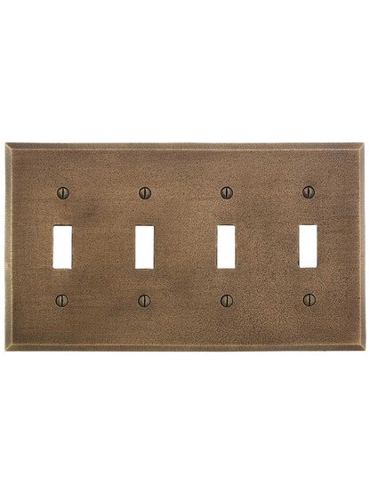 Alternate View of Distressed Bronze Quad-Gang Toggle Switch Plate.