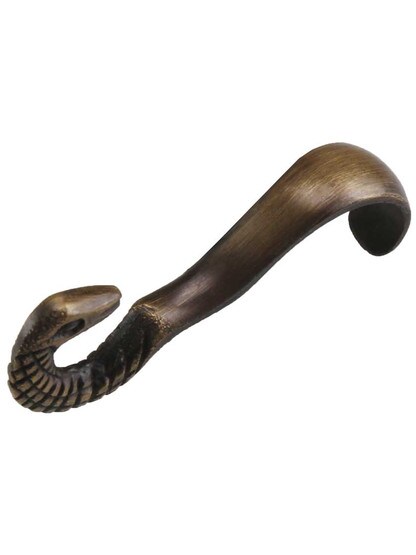 Solid-Brass Snakehead Picture Rail Hook in Antique-By-Hand.