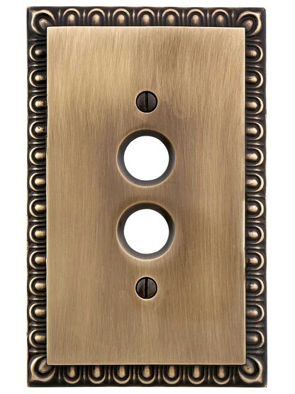 Alternate View of Ovolo Single Gang Push-Button Switch Plate in Antique-By-Hand.