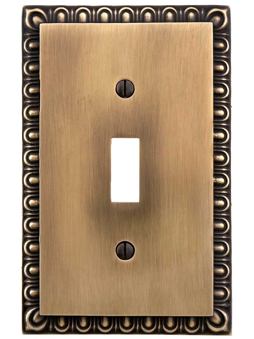 Alternate View of Ovolo Single Toggle Switch Plate in Antique-By-Hand.
