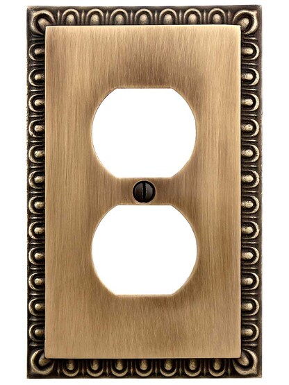 Alternate View of Ovolo Single Duplex Outlet Cover Plate in Antique-By-Hand.