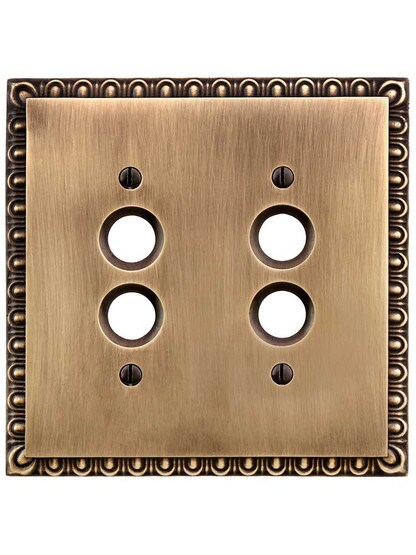 Alternate View of Ovolo Double Gang Push-Button Switch Plate in Antique-By-Hand.