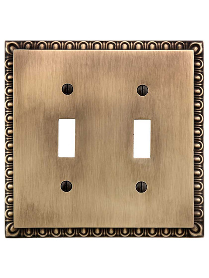 Alternate View of Ovolo Double Gang Toggle Switch Plate in Antique-By-Hand.