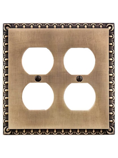 Alternate View of Ovolo Double Gang Duplex Outlet Cover Plate in Antique-By-Hand.