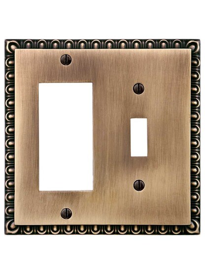 Alternate View of Ovolo Toggle/GFI Combination Switch Plate in Antique-by-Hand.