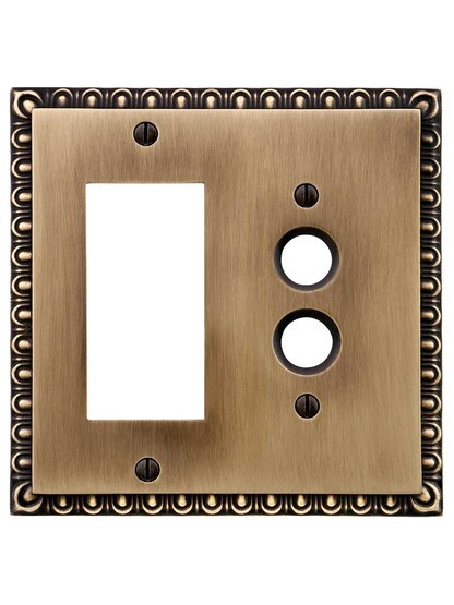 Alternate View of Ovolo Push-Button/GFI Combination Switch Plate in Antique-By-Hand.