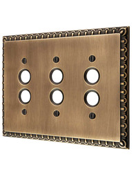 Ovolo Triple Gang Push-Button Switch Plate in Antique-By-Hand.