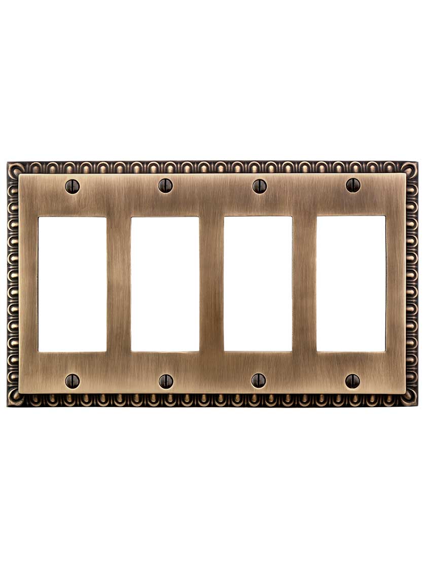 Alternate View of Ovolo Quad Gang GFI Cover Plate in Antique-By-Hand.