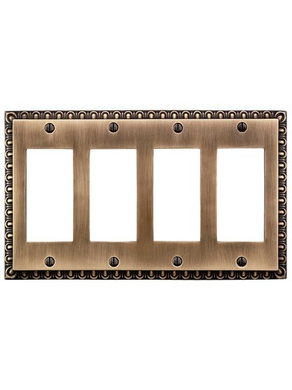 Alternate View of Ovolo Quad Gang GFI Cover Plate in Antique-By-Hand.