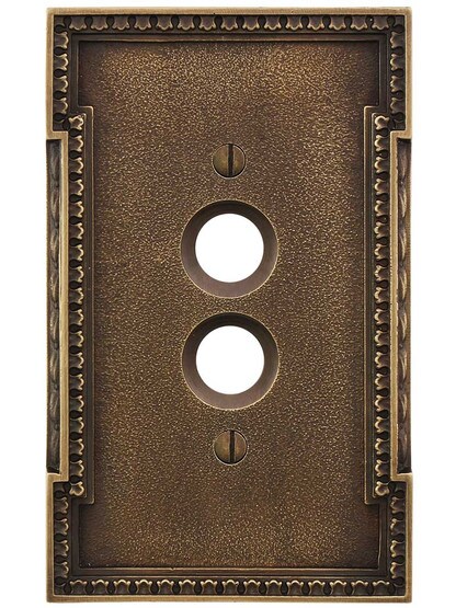 Alternate View of Neoclassical Single Gang Push Button Switch Plate in Antique-By-Hand.