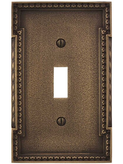 Alternate View of Neoclassical Single Toggle Switch Plate in Antique-By-Hand.