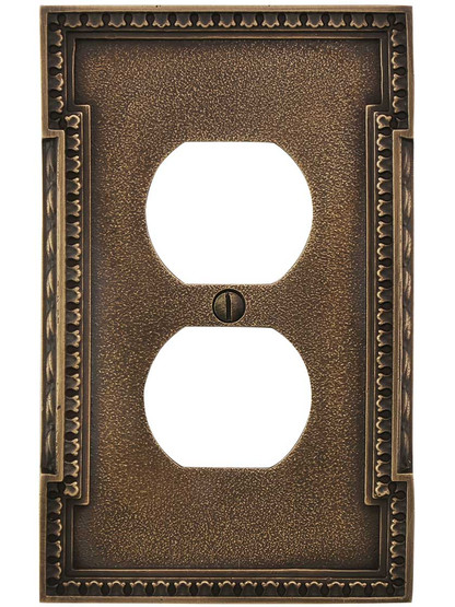 Alternate View of Neoclassical Duplex Outlet Cover Plate in Antique-By-Hand.