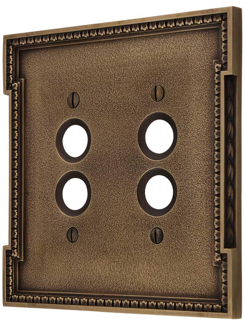 Neoclassical Double Gang Push Button Switch Plate in Antique-By-Hand