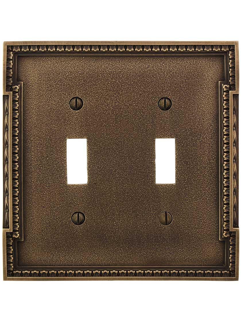Alternate View of Neoclassical Double Gang Toggle Switch Plate in Antique-By-Hand.