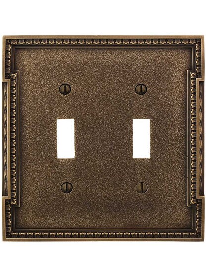 Alternate View of Neoclassical Double Gang Toggle Switch Plate in Antique-By-Hand.