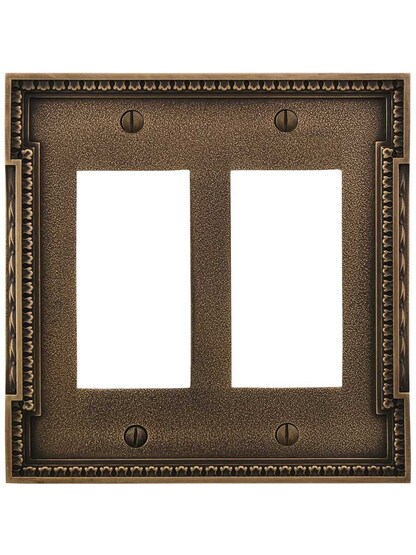 Alternate View of Neoclassical Double Gang GFI Cover Plate in Antique-By-Hand.