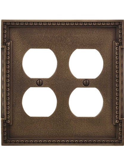 Alternate View of Neoclassical Double Gang Duplex Outlet Cover in Antique-By-Hand.