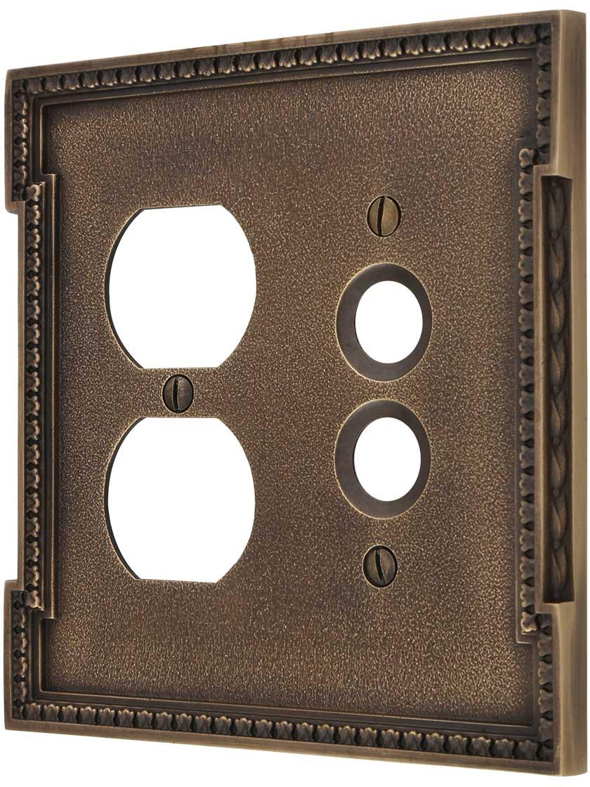 Neoclassical Push Button / Duplex Combination Switch Plate in Antique-By-Hand