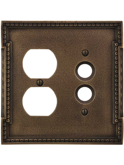 Alternate View of Neoclassical Push Button / Duplex Combination Switch Plate in Antique-By-Hand.