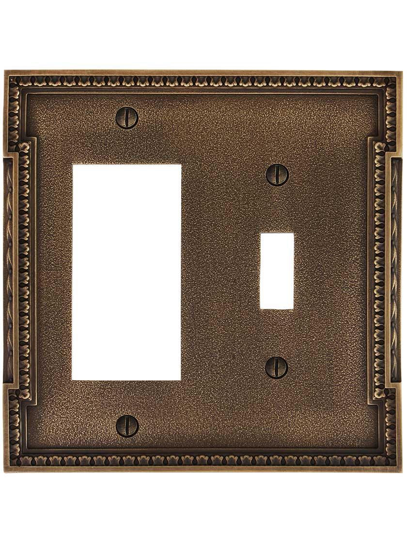 Alternate View of Neoclassical Toggle / GFI Combination Switch Plate in Antique-By-Hand.